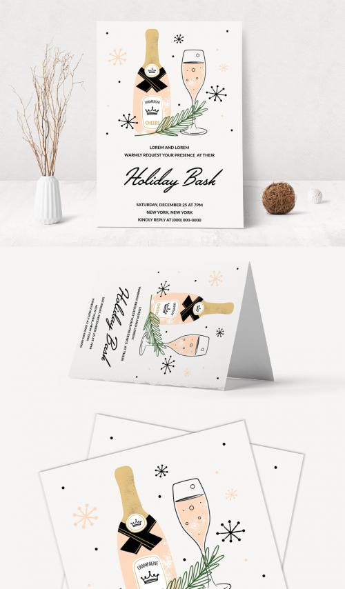 Adobe Stock - Party Invitation Layout with Champagne Illustration - 234709989