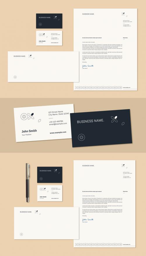 Adobe Stock - Stationery Set Layout with Thin Line Illustrations - 237761998