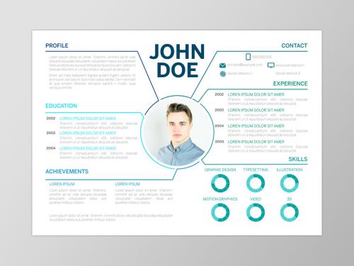 Adobe Stock - Resume Layout with Blue Accents and Section Markers - 238951526
