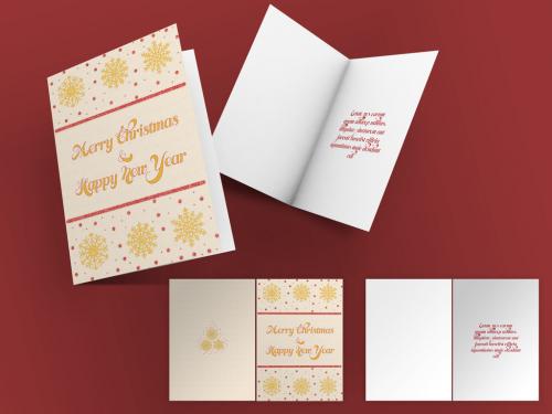 Adobe Stock - Christmas Greeting Card Layout with Glittery Illustrations - 238951556