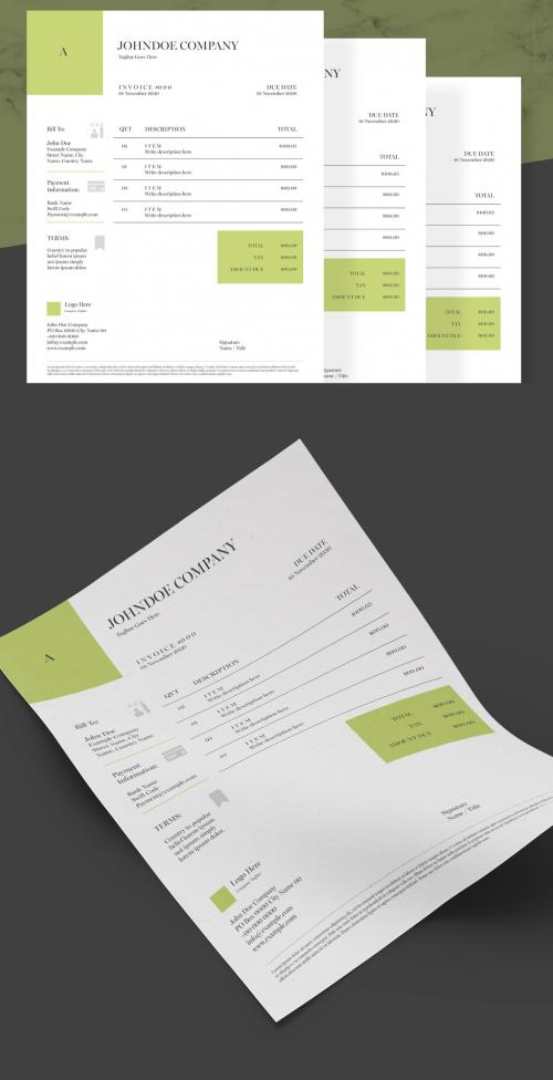 Adobe Stock - Invoice Layout with Green Accents - 238961834