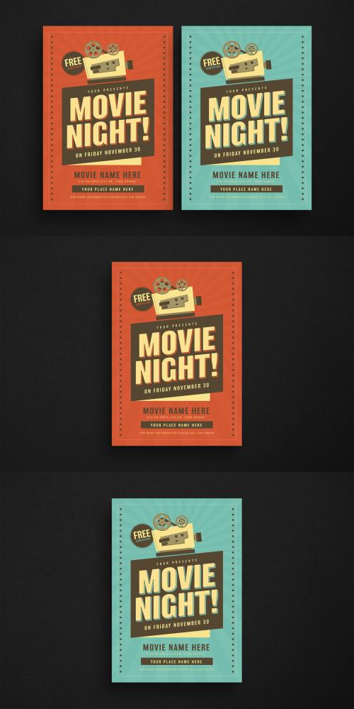 Adobe Stock - Retro Movie Night Flyer Layout - 240757395