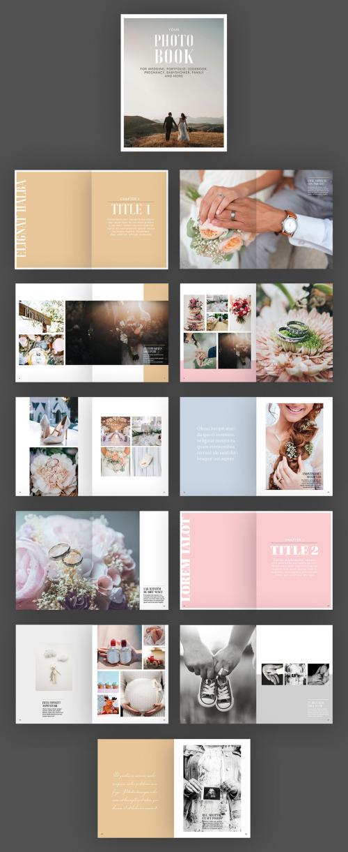 Adobe Stock - Photo Album Layout with Pink, Blue, and Beige Accents - 243555559