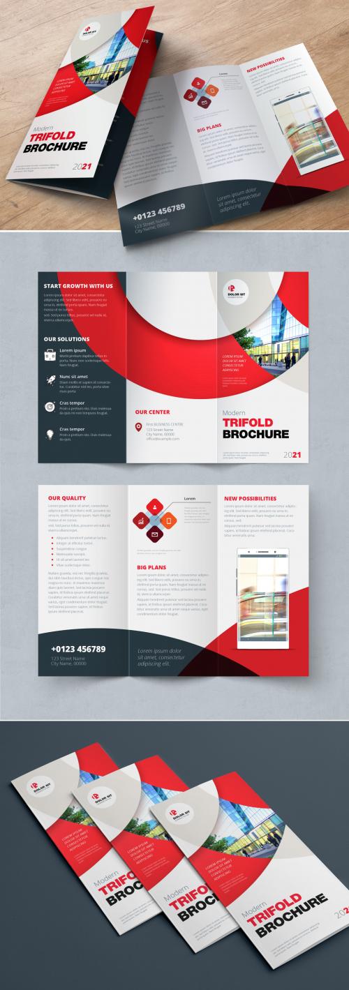 Adobe Stock - Red Trifold Brochure Layout with Circles - 243716360