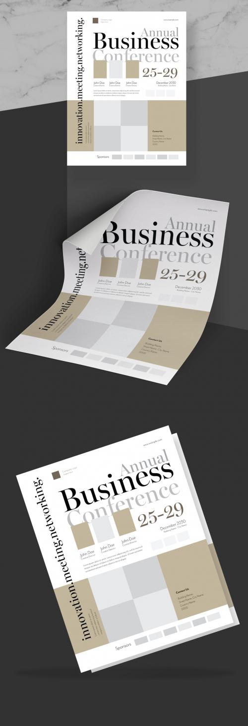 Adobe Stock - Business Conference Flyer Layout with Gold Accents - 245402149