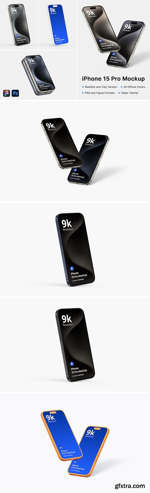 iPhone 15 Pro Realistic and Clay Mockup 7NCRZGW