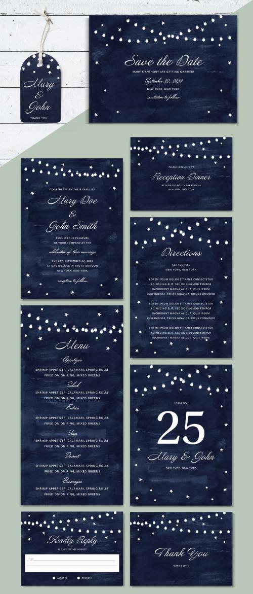 Adobe Stock - Wedding Invitation Suite with String Lights Illustration - 245980127