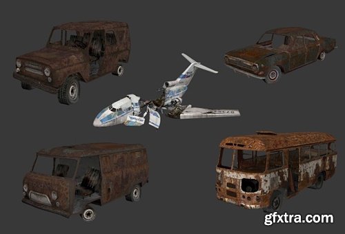 Pack of wrecked cars Low-poly