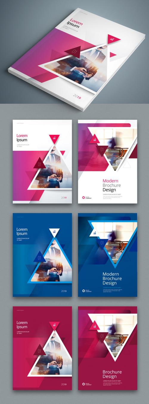 Adobe Stock - Pink and Blue Business Report Cover Layouts with Triangles - 246236831
