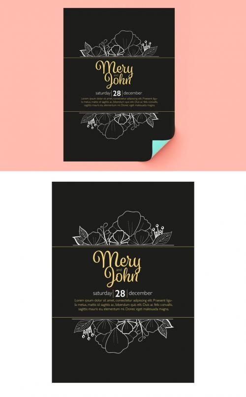Adobe Stock - Wedding Invitation Layout with Floral Elements - 246656028