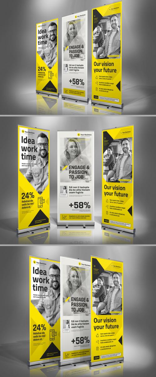 Adobe Stock - Roll-up Banner Layout with Yellow Accents - 246672302