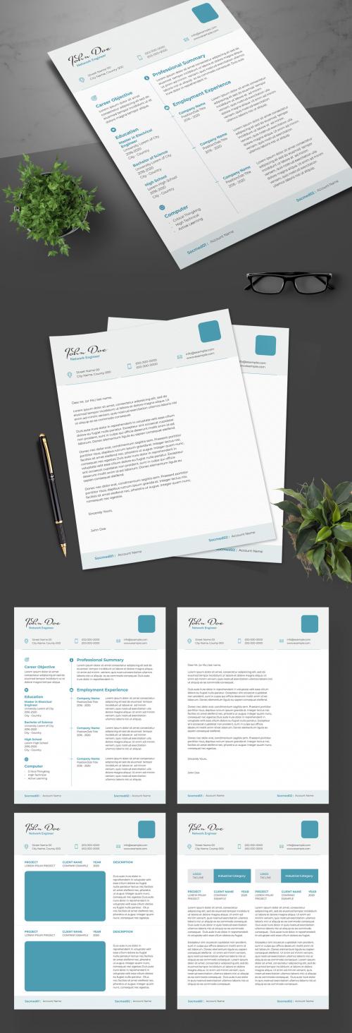 Adobe Stock - Resume Layout with Teal Accents and Header/Footer - 247454889