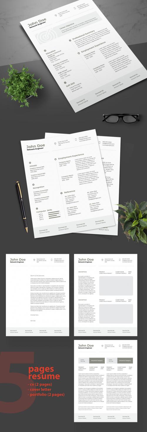 Adobe Stock - Resume Layout with Gray Accents and Bullseye Illustration - 247454901