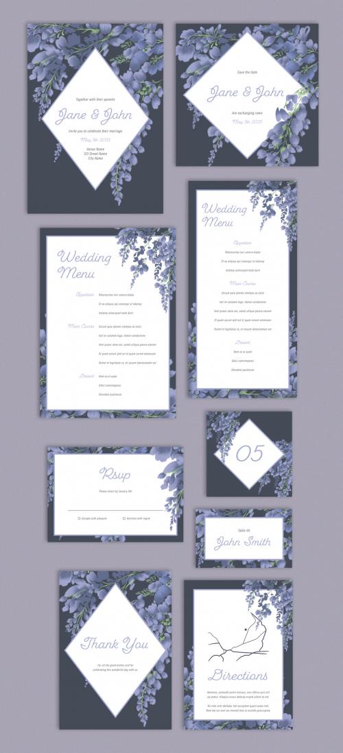 Adobe Stock - Wedding Suite Layout with Purple Floral Elements - 248035959