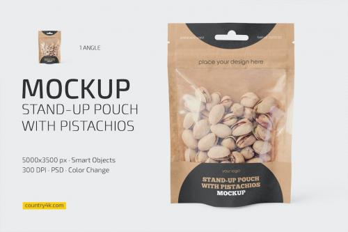 Kraft Stand-Up Pouch with Pistachios Mockup