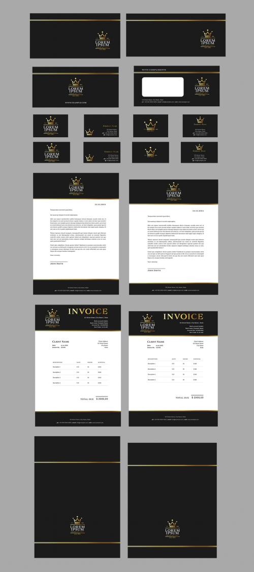 Adobe Stock - Business Branding Layout Set with Gold Crown Elements - 250489813