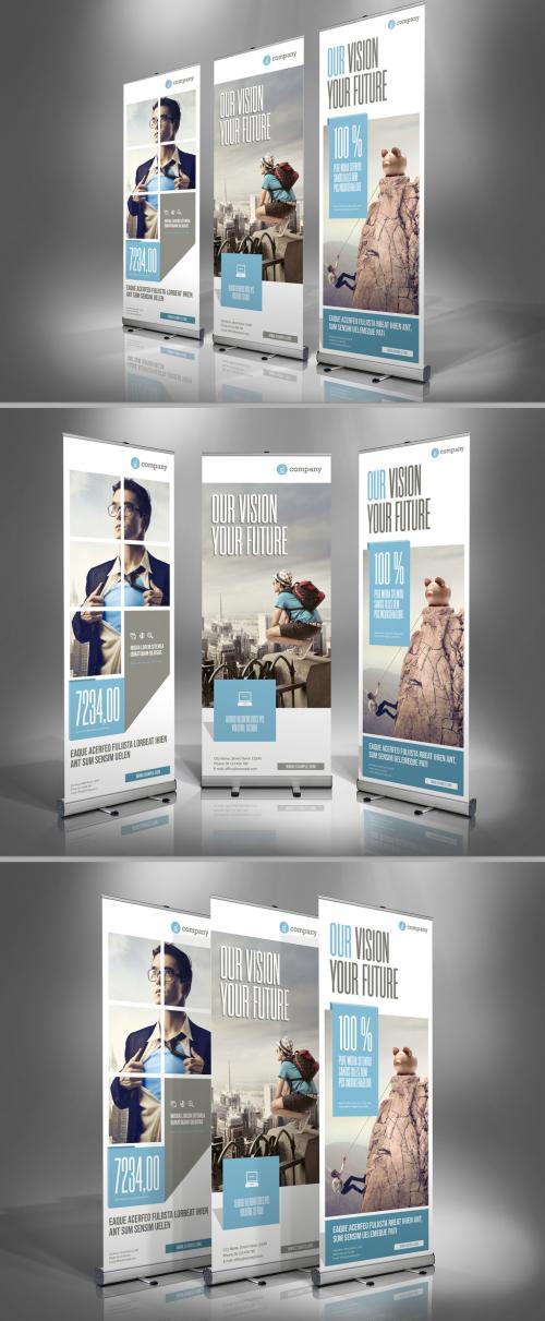 Adobe Stock - Roll-Up Banner Layout with Pale Blue and Gray Accents - 251424291