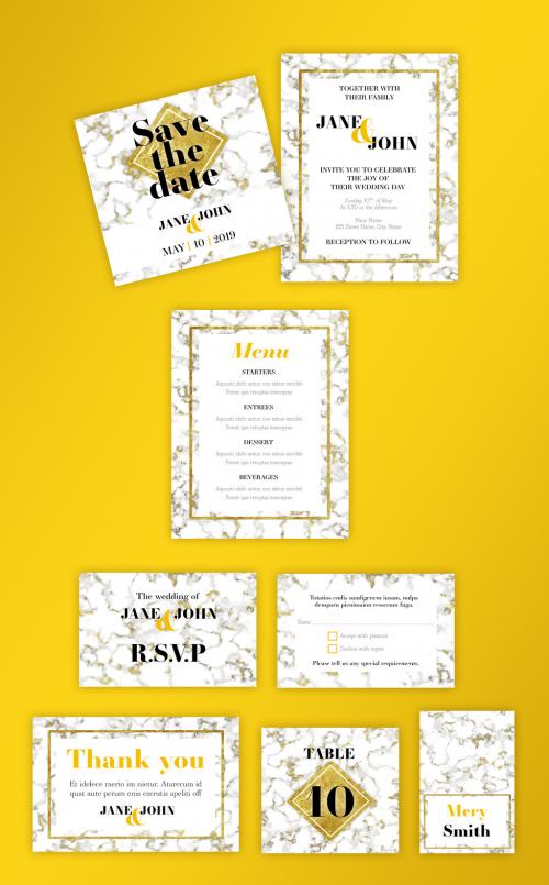 Adobe Stock - Wedding Suite with a Marble Texture and Gold Foil - 251901095