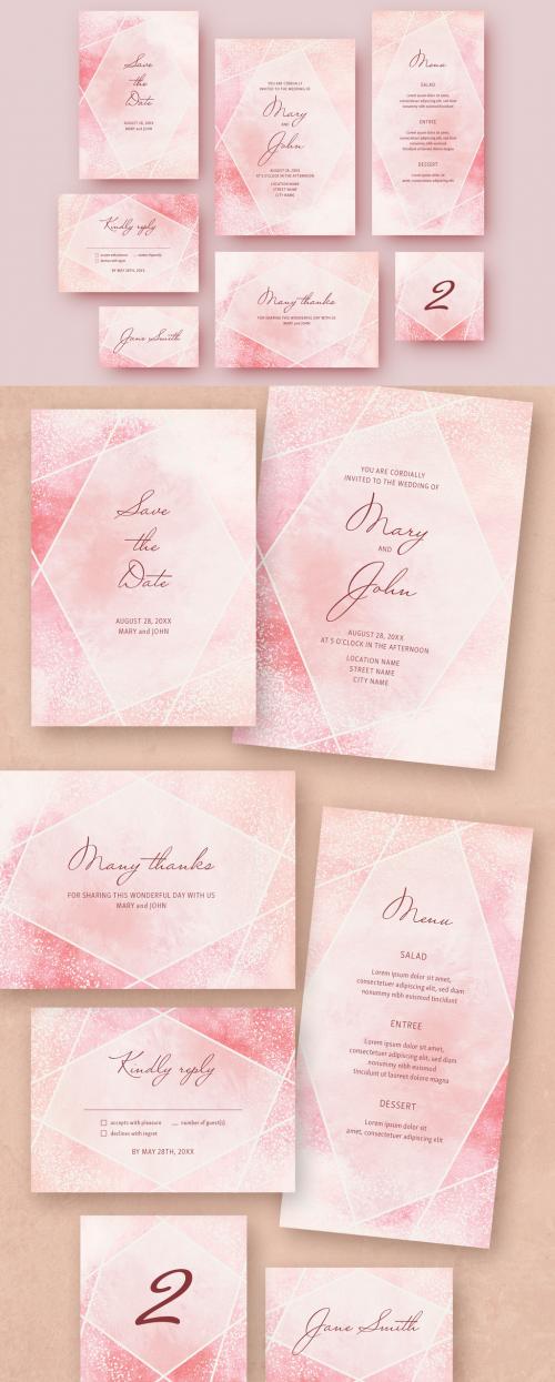 Adobe Stock - Wedding Stationery Set with a Pink Watercolor Textured Background - 254732414