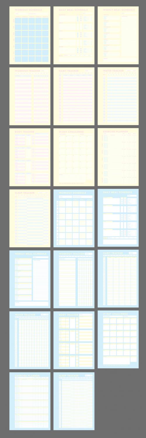 Adobe Stock - Pastel Blue and Yellow Health Tracker Layout - 255003287