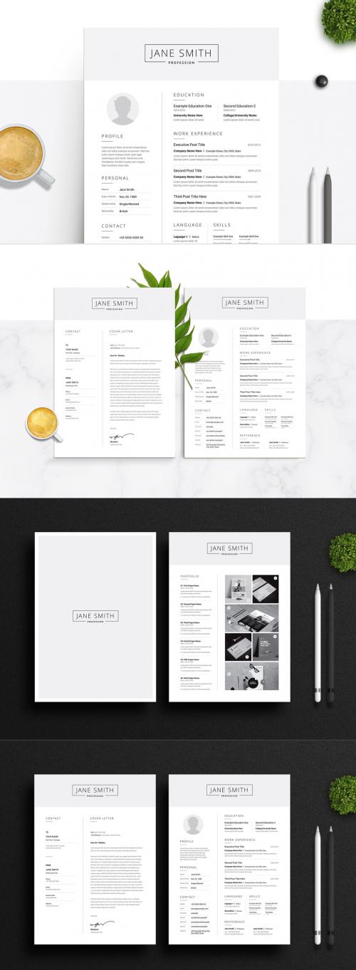 Adobe Stock - Black and White Resume and Cover Letter Set with Gray Header Element - 255969260