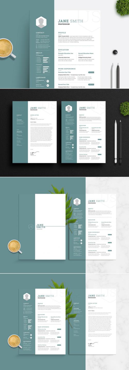 Adobe Stock - Resume and Cover Letter Set with Teal Sidebar Element - 255969316