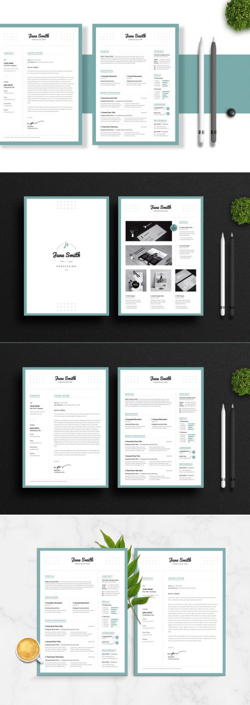 Adobe Stock - Resume and Cover Letter Set with Turquoise Border - 255969372