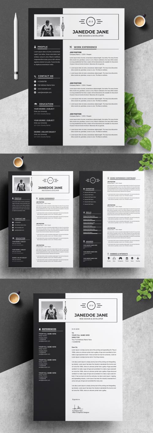 Adobe Stock - Resume and Cover Letter Layout with Black Sidebar - 256014880