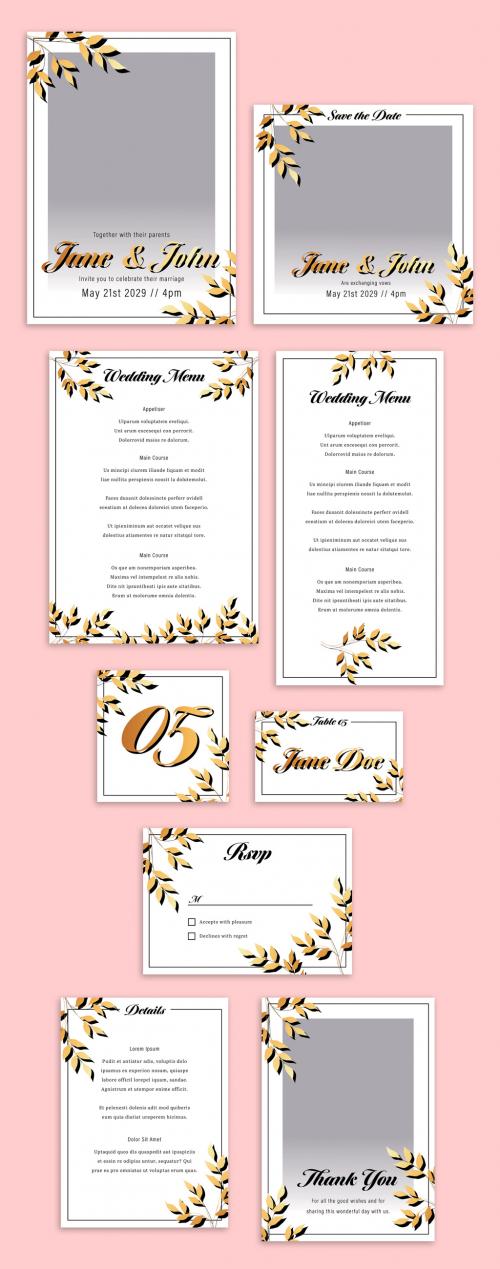 Adobe Stock - Wedding Suite Layout with Gold Leaf Elements - 256867852