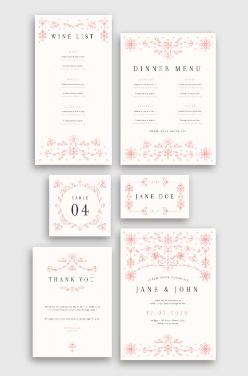 Adobe Stock - Wedding Suite Layout with Pink Nature Illustration Accents - 257516932