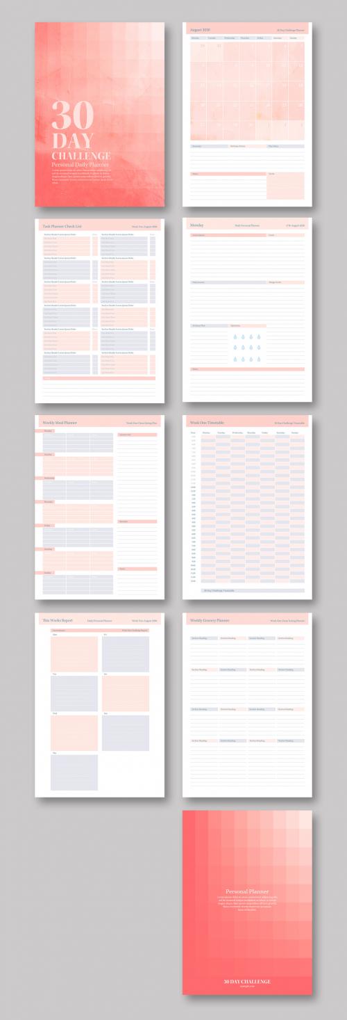 Adobe Stock - Personal Planner Layouts with Pink, Textured Accents - 258373635