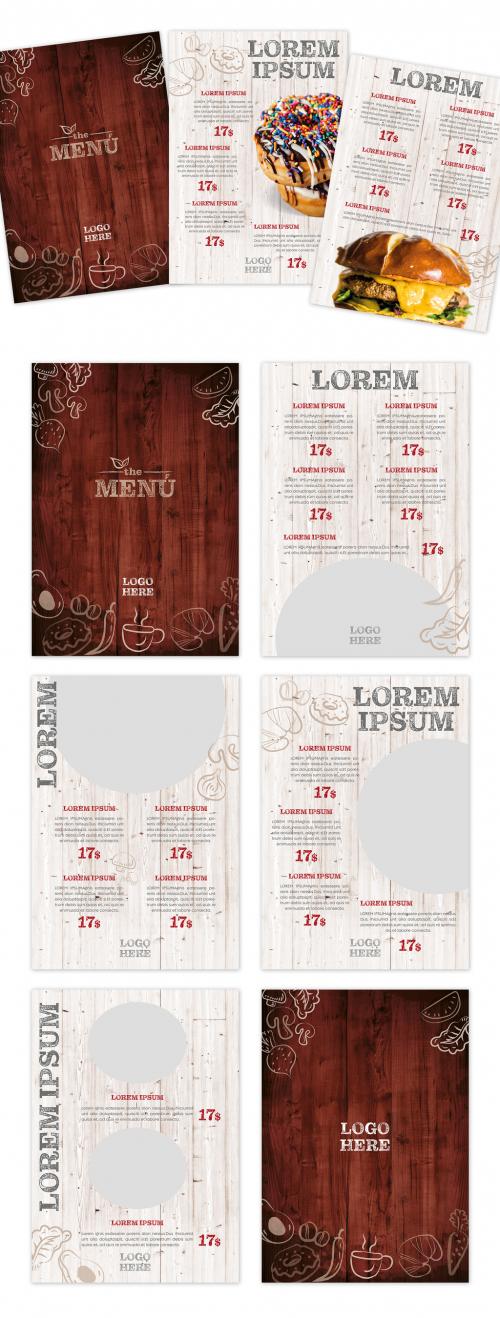 Adobe Stock - Restaurant Menu Layout with Wood Background Images - 258419128