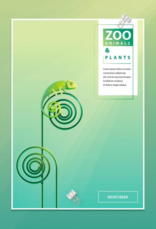 Adobe Stock - Animals and Plants Poster Layout With Green Chameleon - 259168417