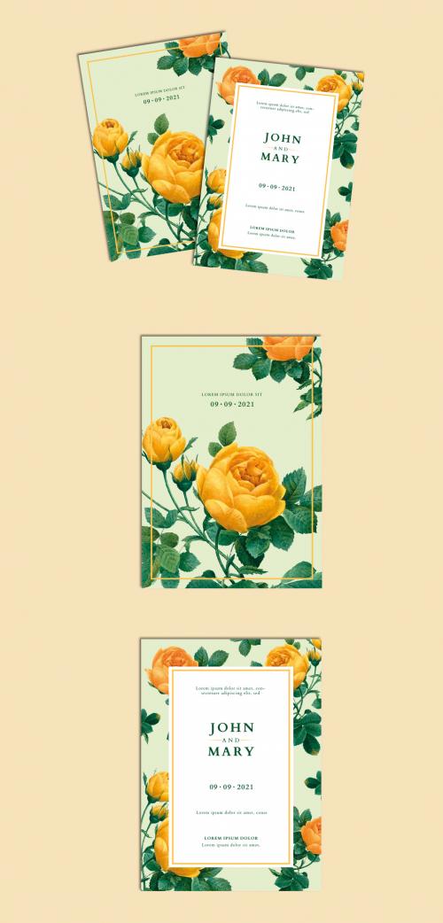 Adobe Stock - Wedding Invitation Layout with Yellow and Green Floral Elements - 259602494