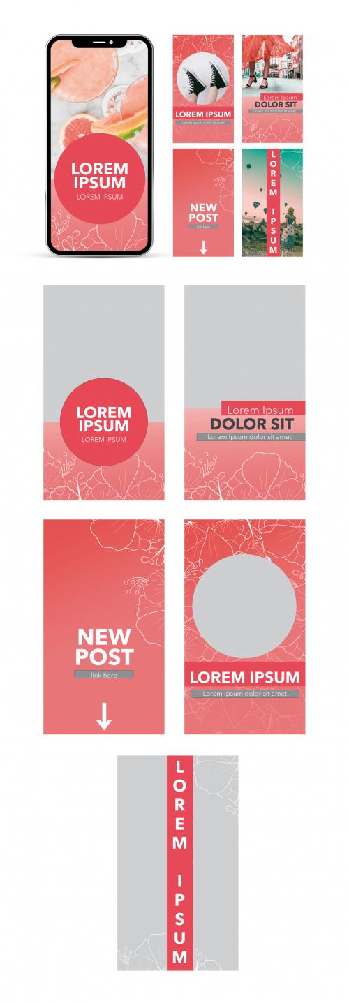 Adobe Stock - Red and White Social Media Story Posts with Floral Elements - 259802678