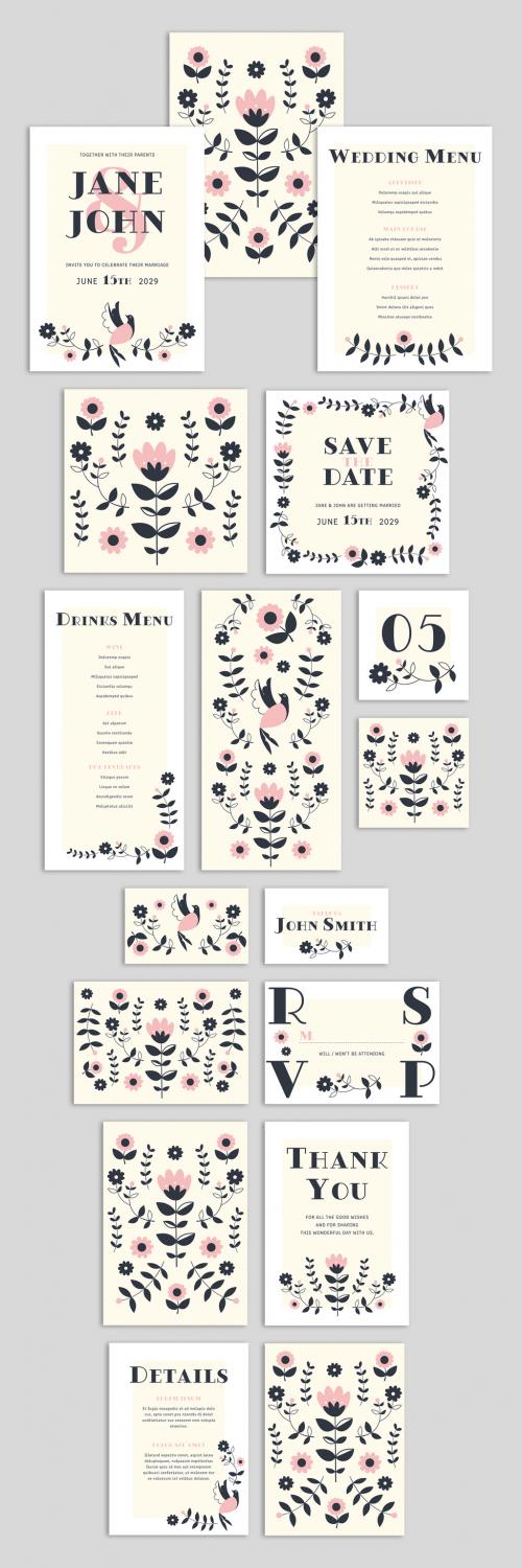 Adobe Stock - Wedding Suite Layout with Floral Graphic Illustrations - 260385387