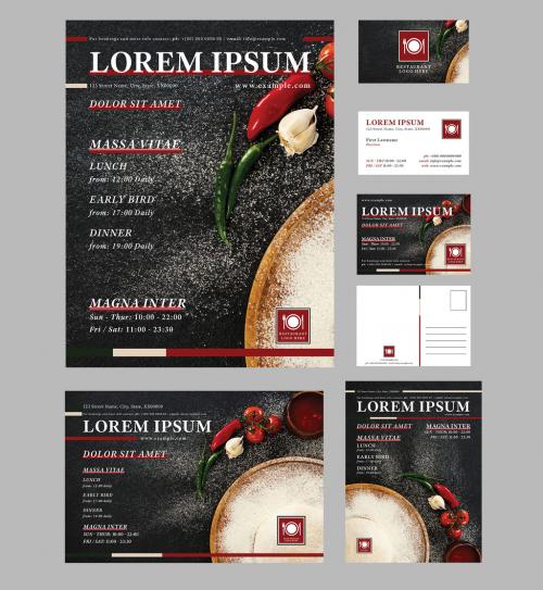 Adobe Stock - Restaurant Event Print Kit Layout with Cream and Maroon Accents - 260385388