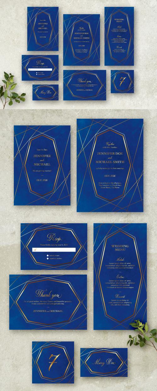 Adobe Stock - Blue and Gold Wedding Stationery Set - 260784066