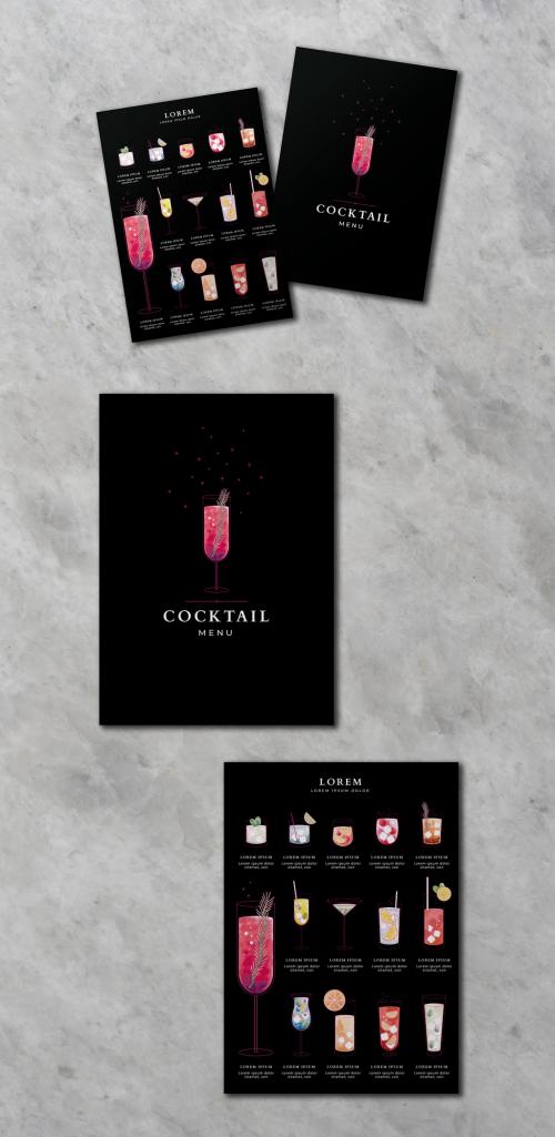Adobe Stock - Illustrative Cocktail Menu Design Layout With Black Background - 262351632