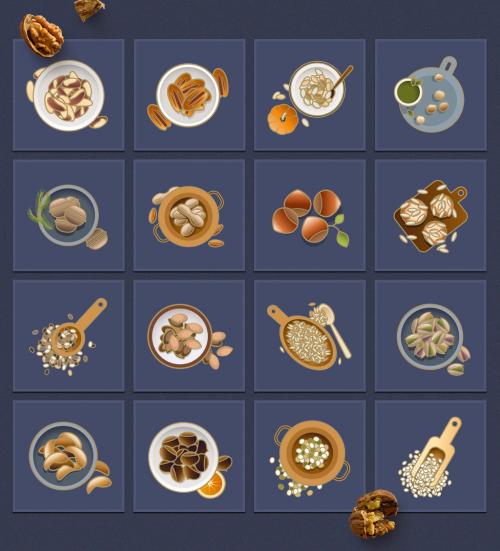 Adobe Stock - 16 Colorful Nuts and Seeds Icons Layout - 263935101