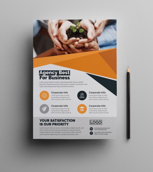 Adobe Stock - Corporate Flyer Layout with Graphic Elements and Orange Accents - 264467372