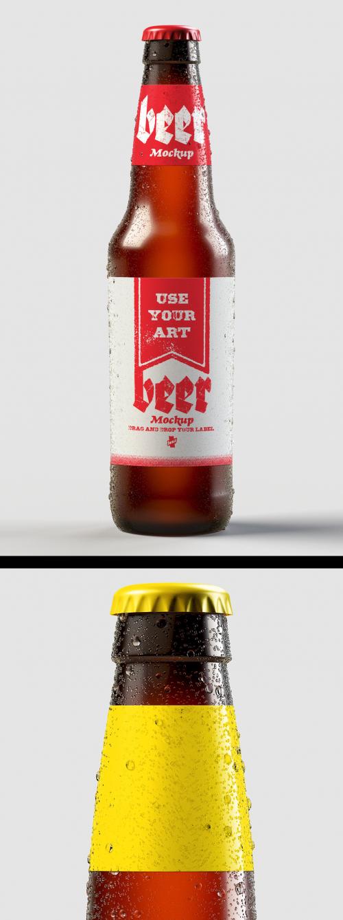 Adobe Stock - Beer Bottle Packaging Design Mockup with Water Drops - 265640901