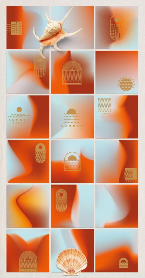 Adobe Stock - Vibrant Gradient Background Layouts in Copper and Blue with Graphic Logos and Text - 265705928
