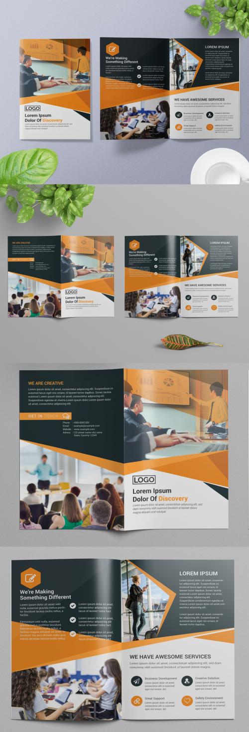 Adobe Stock - Bifold Brochure Layout with Orange and Dark Gray Accents - 266786792