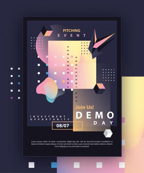 Adobe Stock - Dark Futuristic Flyer Layout with Light Gradient 3D Geometric Accents - 266993172