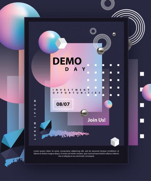 Adobe Stock - Dark Futuristic Flyer Layout with Colorful Gradient 3D Accents - 266993179