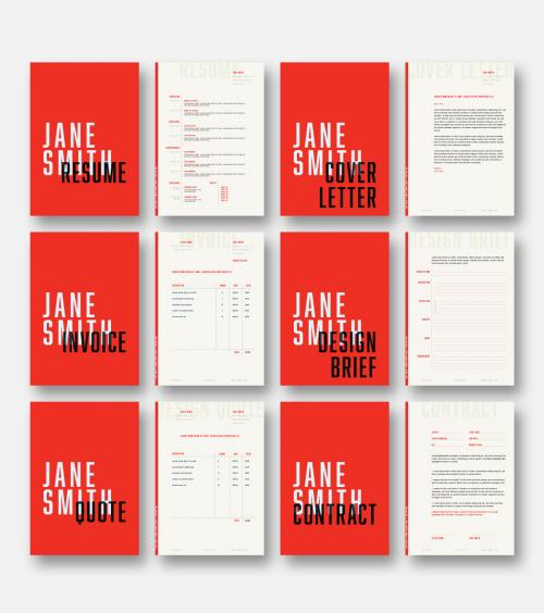 Adobe Stock - Resume and Business Stationery Set with Red Accents - 267834213