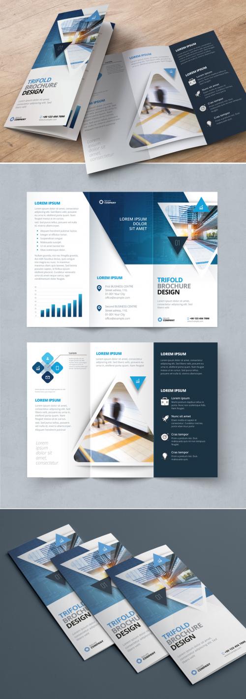 Adobe Stock - Blue Gradient Trifold Brochure Layout with Triangles - 267840323