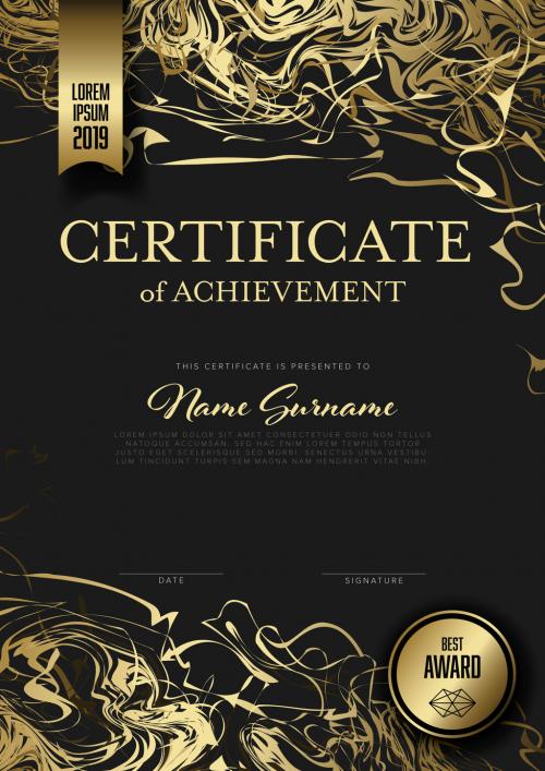 Adobe Stock - Certificate of Achievement Layout with Gold Ribbon Accents - 268208166