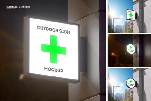 Outdoor Logo Sign Mockup (Day and Night version)